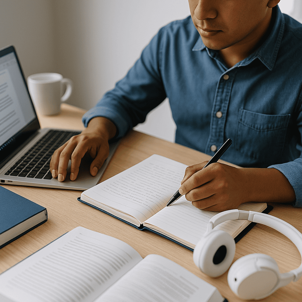 Alumno estudiando para su examen único de bachillerato